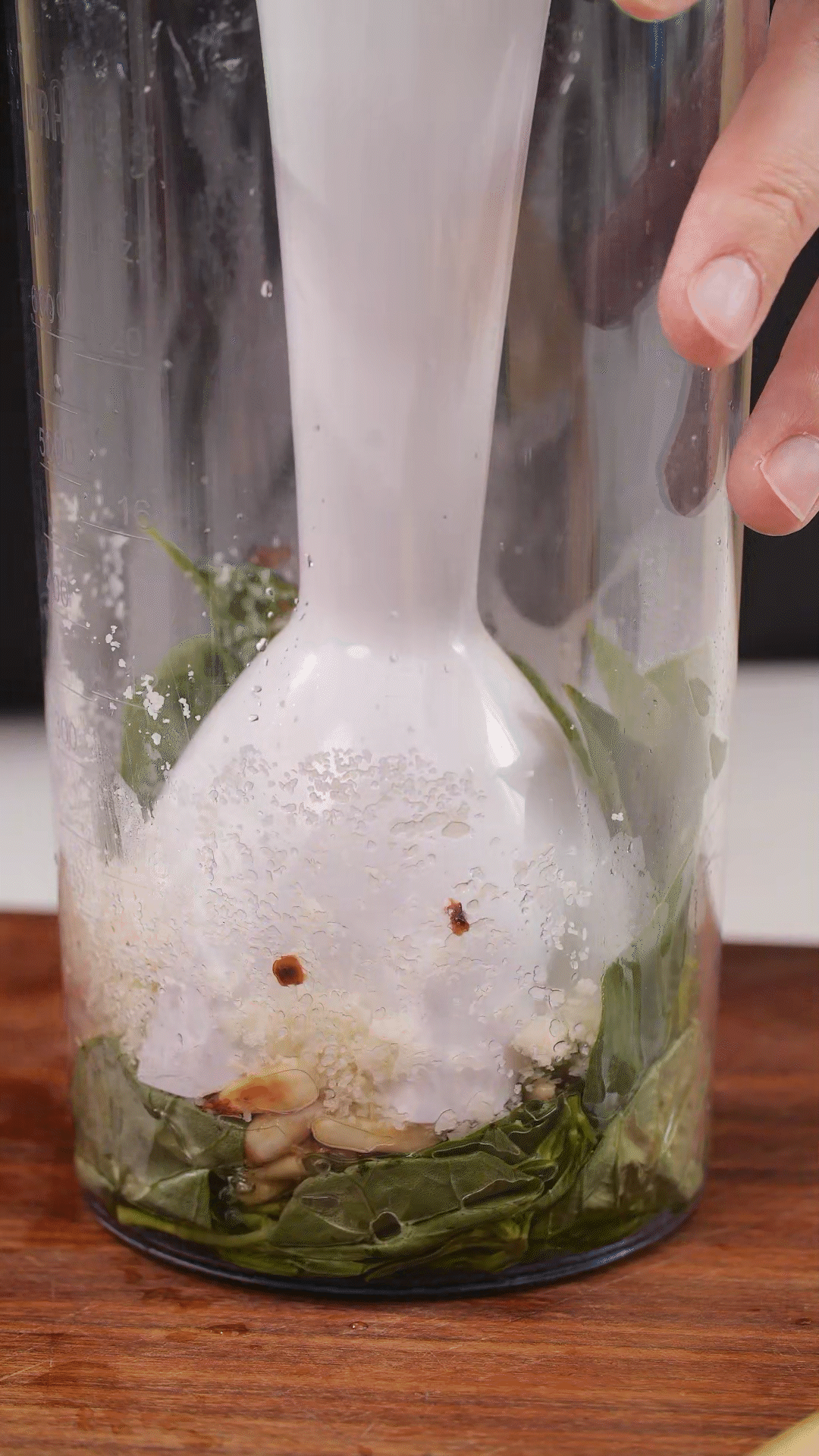 青醬制作：將羅勒去梗，只保留葉片，放入料理機
